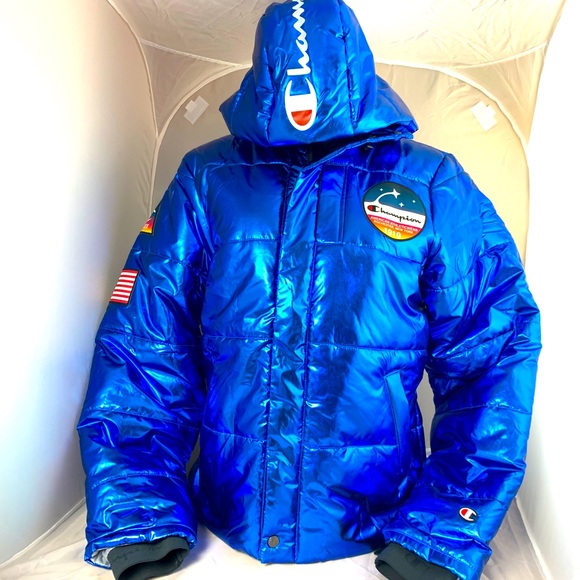Champion metallic blue nasa flag puffer rare